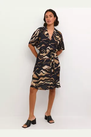 Kaffe Laila Tiger Print Shirt Dress, Black/Brown