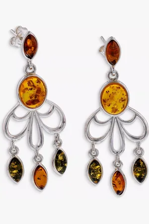 Be-Jewelled Baltic Lemon, Cognac & Green Amber Statement Drop Earrings