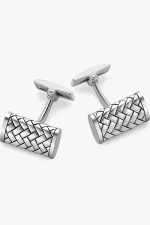 Hoxton Rhodium Plated Herringbone Rectangular Cufflinks
