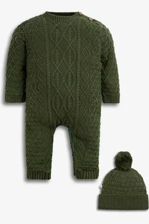 The Little Tailor Baby Cable Knit Romper & Hat Set