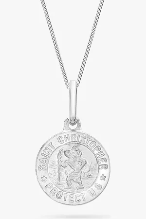 IBB 9ct White Gold St Christopher Round Medal Satin Pendant Necklace