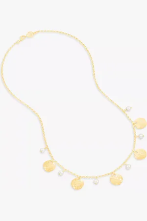 Dower & Hall Freshwater Pearl & Hammered Disc Necklace