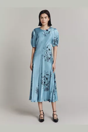 Ghost Paloma Puff Sleeve Floral Midi Dress
