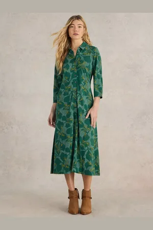 White Stuff Rua Leaves Organic Cotton Blend Shirt Dress