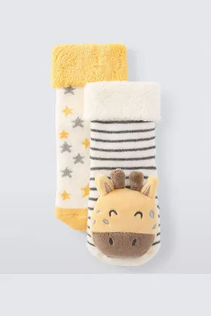John Lewis Baby Giraffe Rattle Socks, Pack of 2