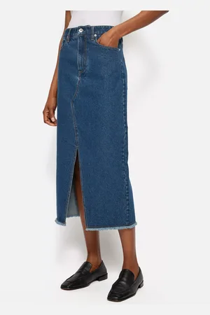 Jigsaw Denim Frayed Edge Midi Skirt