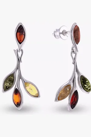 Be-Jewelled Baltic Amber Leaf Drop Stud Earrings