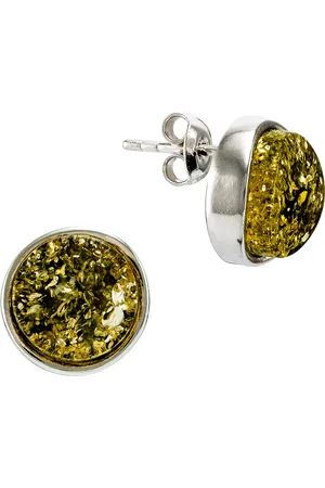 Be-Jewelled Sterling Silver Baltic Amber Geometric Modern Wave Stud Earrings