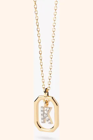 Octagonal Cubic Zirconia Alphabet Initial Pendant Necklace