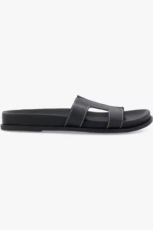 Dune Loupa Topstitch Detail Flat Slider Sandals, Black