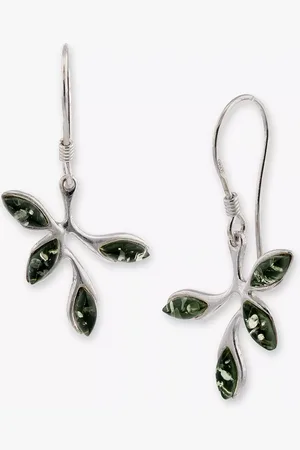 Be-Jewelled Sterling Silver Baltic Amber Leaf Drop Earrings