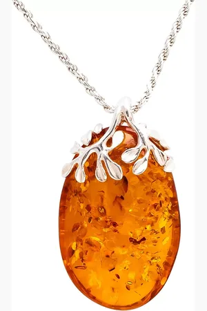 Be-Jewelled Sterling Silver Cognac Leaves Pendant Necklace