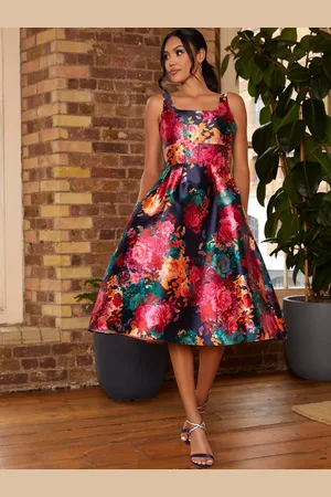 Chi Chi London Floral Print Fit & Flare Midi Dress