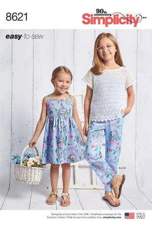 Simplicity Children Dress, Top, Trousers and Knit Camisole Sewing Pattern, 8621