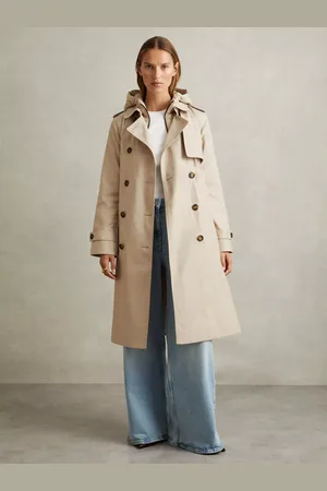 Reiss Azura Double Breasted Removeable Hood Trench Coat