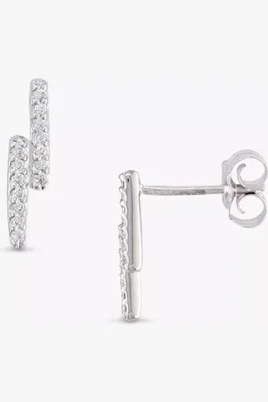 London Road 9ct White Gold Double Bar Stud Earrings