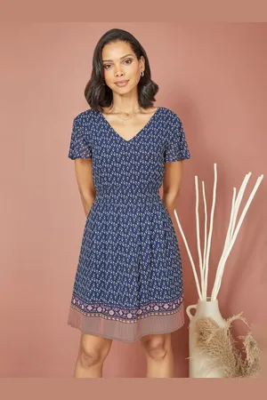 Yumi Mela London Floral Print Border Skater Dress