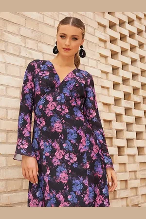 Chi Chi London Floral Print Long Sleeve Midi Dress