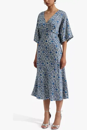 By Malina Juno Coastal Floral Satin Batwing Midi Dress