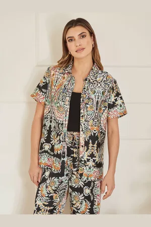 Yumi Satin Paisley Print Short Sleeve Shirt