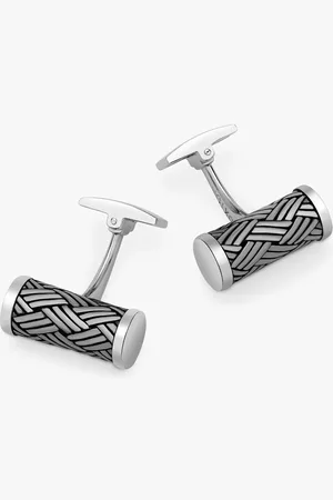 Hoxton Woven Pattern Cylinder Oxidised Cufflinks