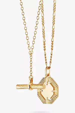 Daisy London Personalised Octagonal and T-Bar Pendant Necklaces, Pack of 2