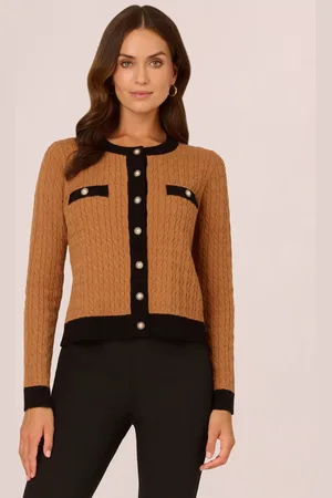 Adrianna Papell Contrast Cable Cardigan