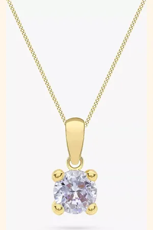 IBB 9ct Yellow Gold Round Cubic Zirconia Pendant Necklace