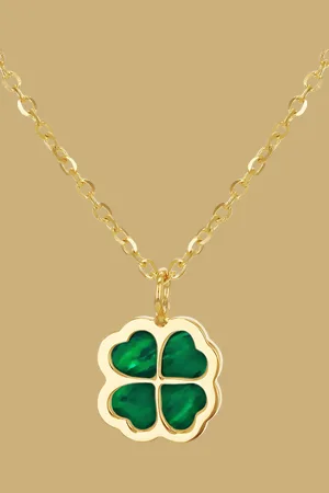 IBB 9ct Malachite Clover Pendant Necklace