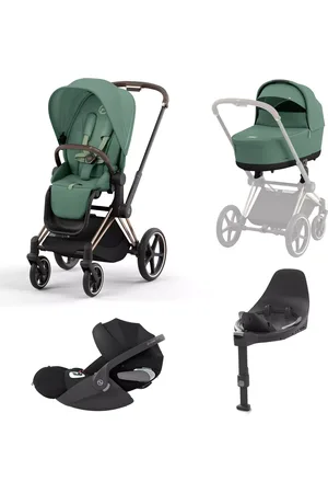 Cybex Priam Pushchair, Carrycot & Cloud T PLUS i-Size Car Seat with Base T Bundle, Rose Gold/ Leaf Green