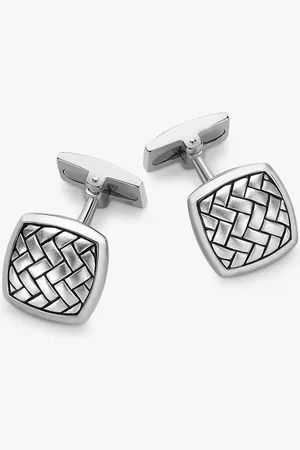 Hoxton Rhodium Plated Herringbone Square Cufflinks