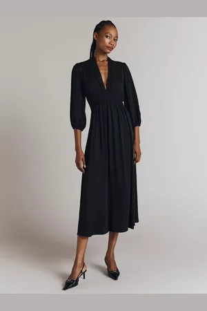 Ghost Petal V-Neck Crepe Midi Dress