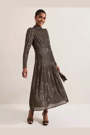 Phase Eight Gloria Sequin Stripe Drop Waist Midi Dress