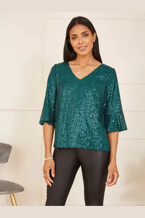 Yumi Flute Sleeve Sequin Top