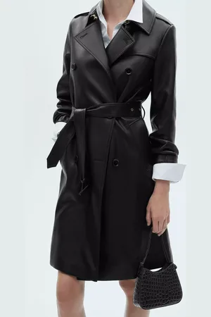 MANGO Polanapu Faux Leather Trench Coat