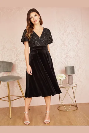 Yumi Sequin Bodice Velvet Skater Midi Dress