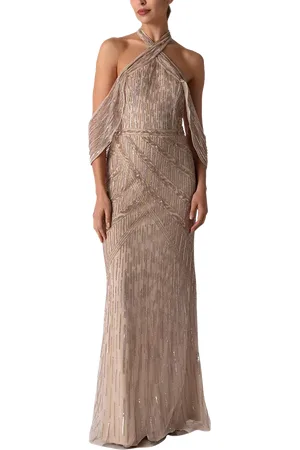 RAISHMA Mia Sequin Beaded Off Shoulder Maxi Dress
