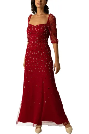 RAISHMA Zanab Sequin Beaded Sheer Sleeve Maxi Gown