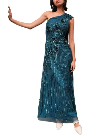 RAISHMA Sorrel Sequin Floral One Shoulder Maxi Gown