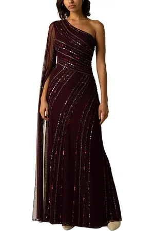 RAISHMA Kalina Sequin Stripe One Shoulder Maxi Gown