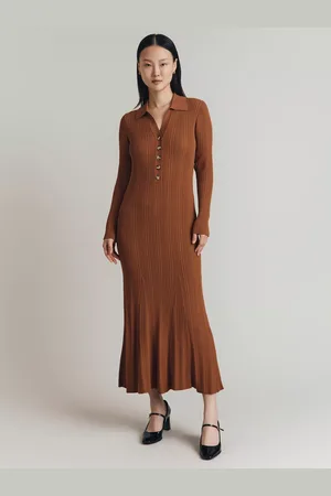 Ghost Ribbed Midi Shirt Dress