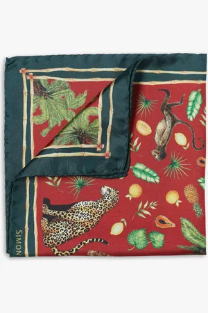 Simon Carter Italian Silk Jungle Print Pocket Square