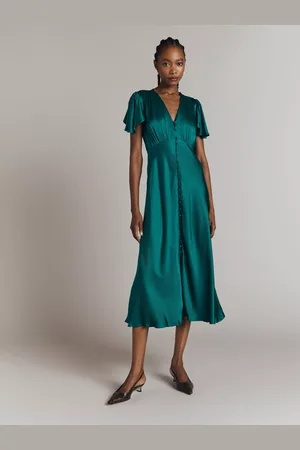 Ghost Grace Bias Cut Satin Midi Dress