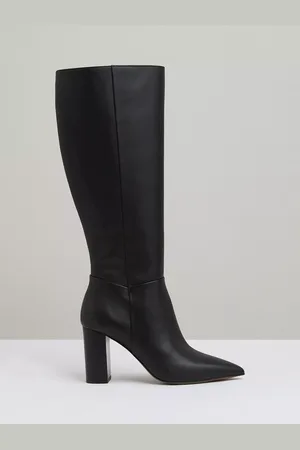 Reiss Bianca Leather Block Heel Knee High Boots