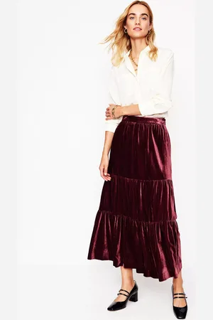 Boden Viv Tiered Velvet Maxi Skirt
