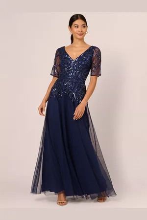 Adrianna Papell Papell Studio Beaded Mesh Long Dress