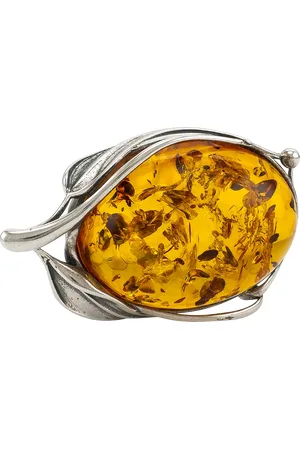 Be-Jewelled Leaf Baltic Amber Brooch