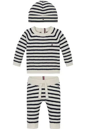 Tommy Hilfiger Baby Knitted Stripe Beanie, Jumper & Joggers Set