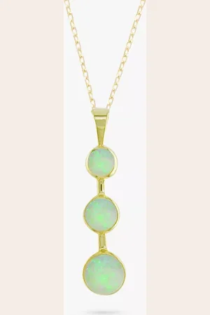 E.W Adams 9ct Triple Opal Drop Pendant Necklace