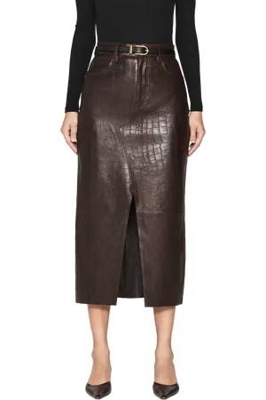 Frame Croc-Effect Leather Midi Skirt